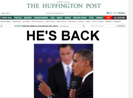 He’s back, shkruan Huffington Post per Obamen pas debatit me Romney (VIDEO)